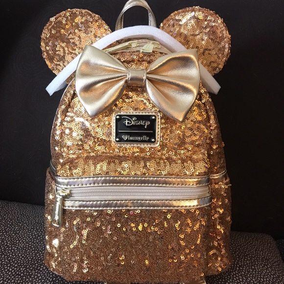 loungefly x disney yellow gold sequin minnie mini backpack exclusive